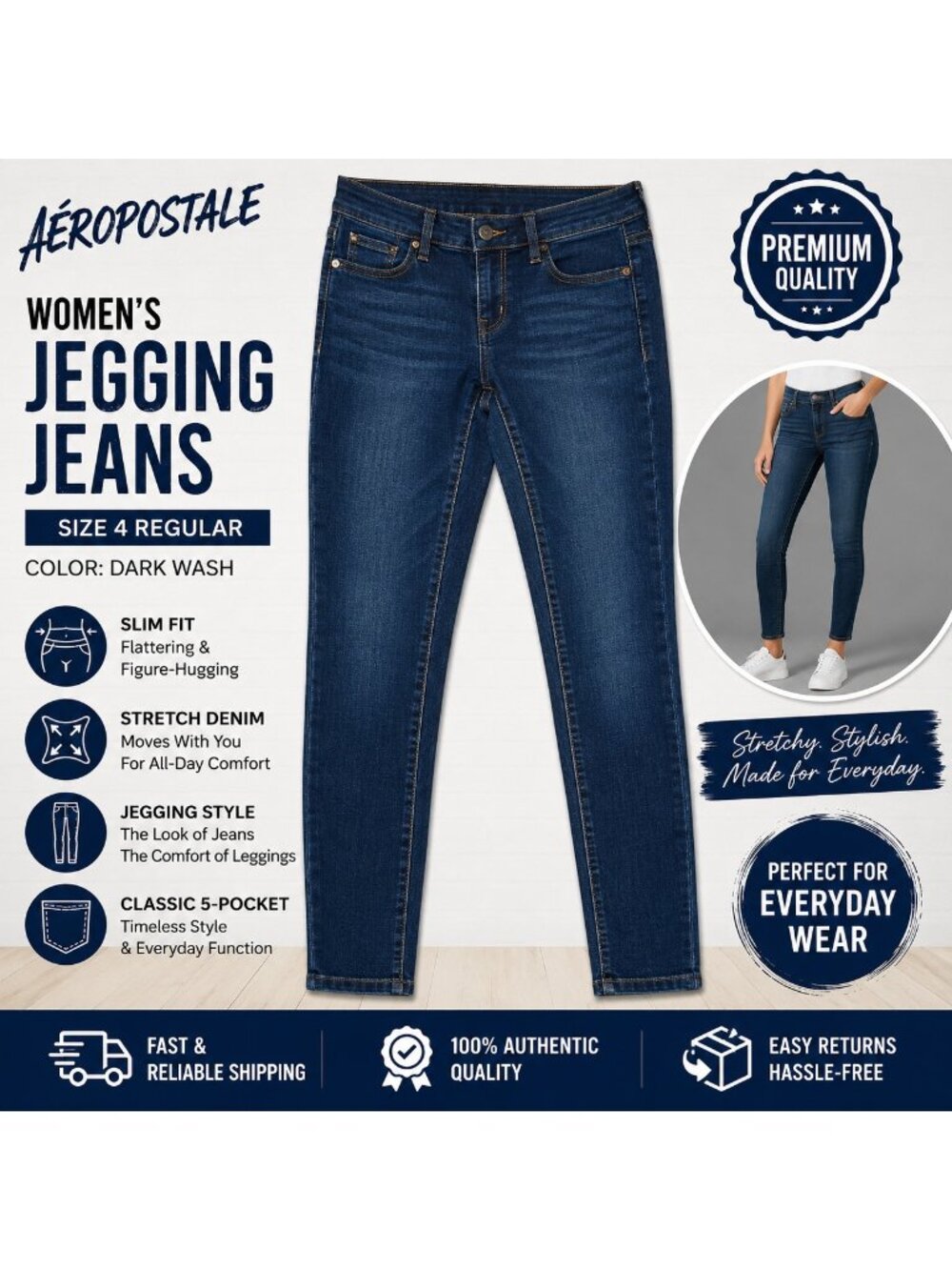 Aeropostale Jegging Jeans Womens 4 Regular Dark Wash Stretch Denim Slim Fit